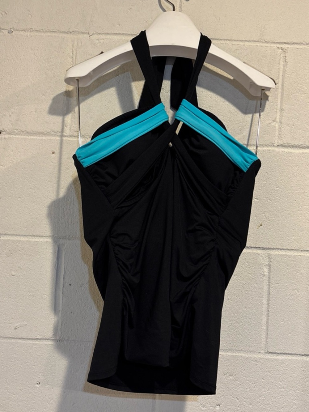 Anne Cole women’s halter tankini swim top black white size L